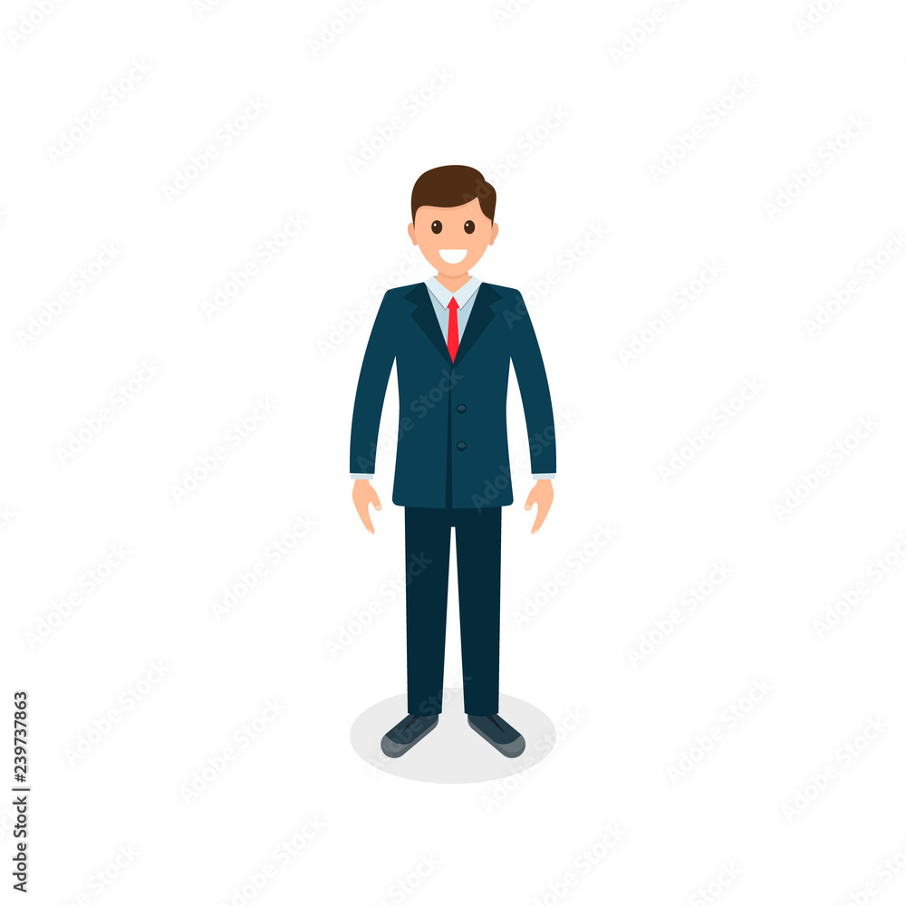 Businessman in business suit with tie, front view, full length. Vector isolated illustration