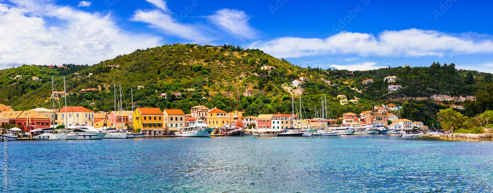 Naklejka premium Beautiful Ionian island Paxos, view of Lakka village and bay. Greece