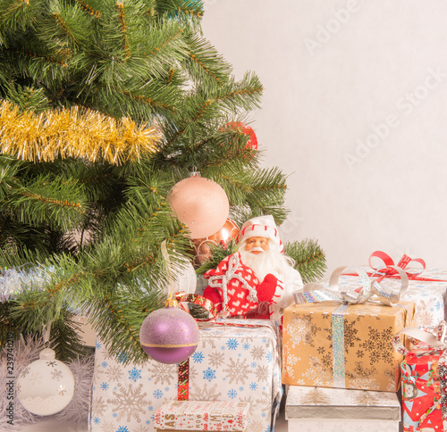 Дед Мороз с подарками рядом с елкой