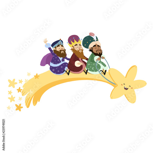 Los tres reyes magos de oriente sobre la estrella de Navidad