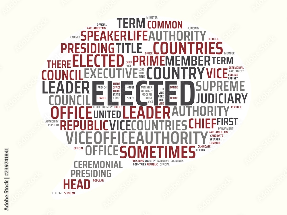wordcloud with the main word elected and associated words, abstract illustration