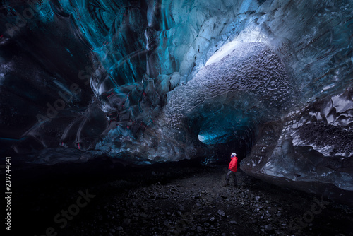 Blue ice cave in Vatnajokull glacier, Iceland photo