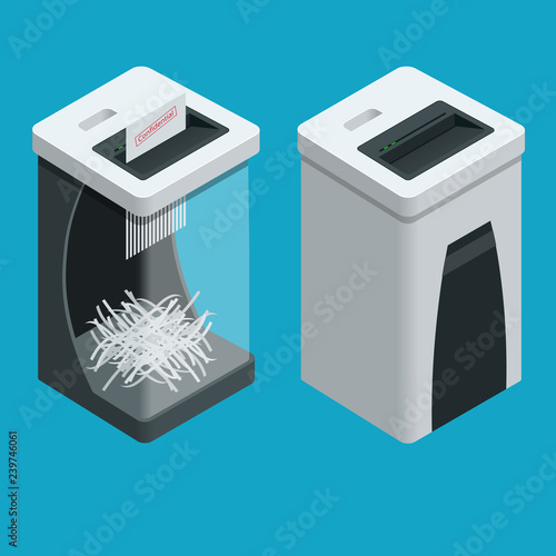 Isometric Personal Paper Shredder. Two Documents shredders with paper inside isolated on the background.