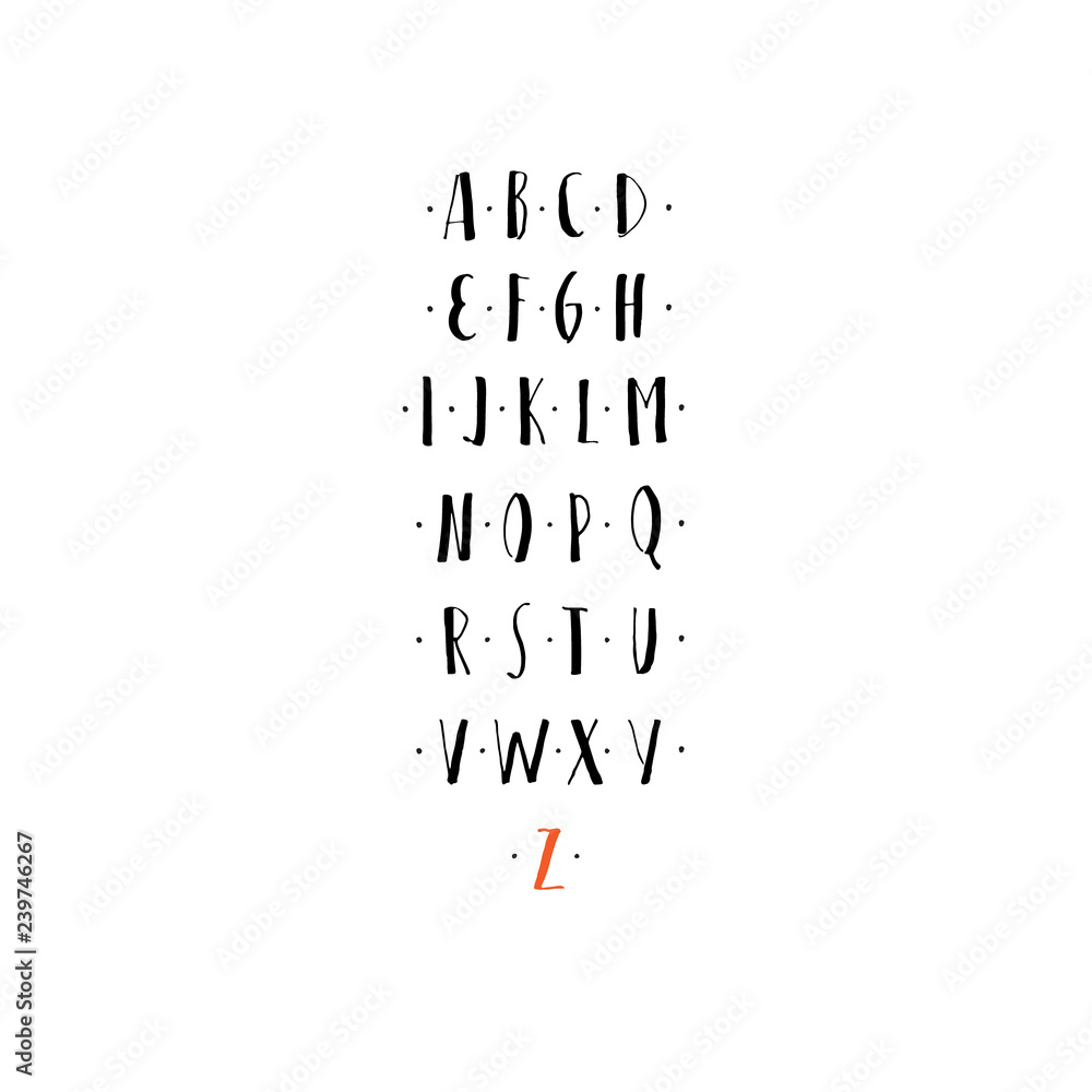 Hand drawn decorative font. Modern letters, display font. Alphabet
