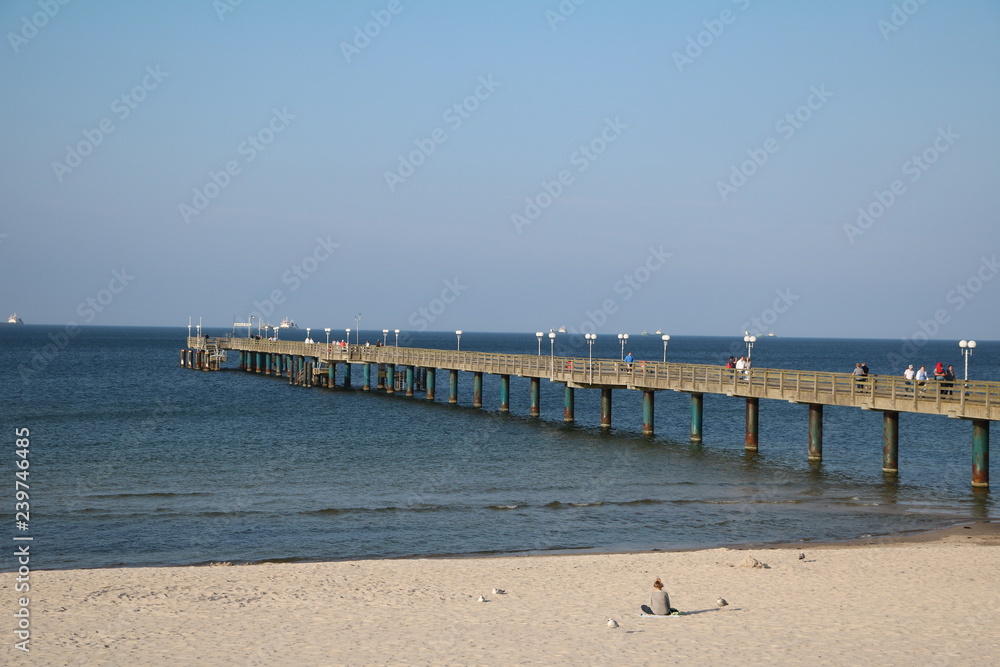 Long wooden pier of Binz, Island Rügen at Baltic Sea in Germany
