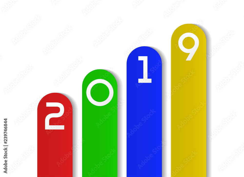 Happy New Year 2019 design concept. Simple multicolor text at infographic flat style. Vector illustration Happy New Year 2019 design concept. Simple multicolor text at infographic flat style. Vector illustration