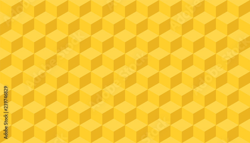 3D realistic yellow square pattern. Medern cube texture. Geometric symmetry background. Vector illustration