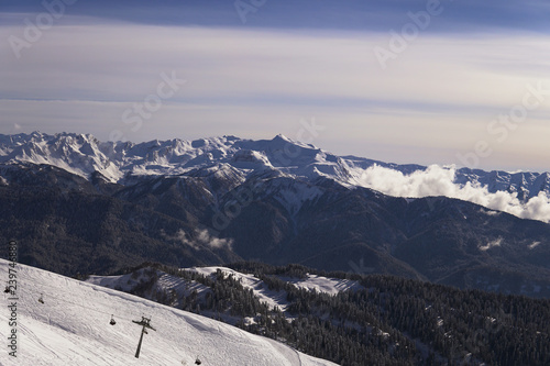 Snow snowboard skiers ski resort mountain landscape