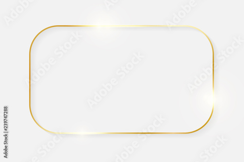 Gold shiny glowing vintage frame with shadows isolated on white background. Golden luxury realistic border. Wedding, mothers or Valentines day concept. Xmas and New Year abstract. Vector illustration