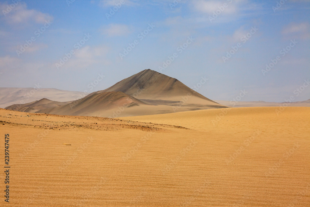 The desert in Paracas in Peru. Yta sea and sand