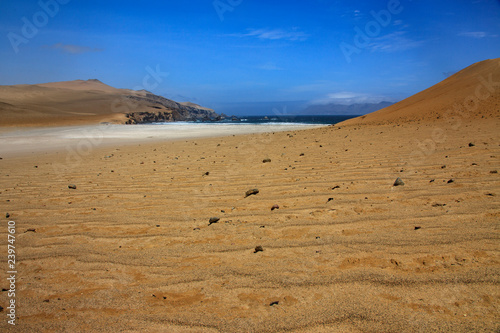 The desert in Paracas in Peru. Yta sea and sand photo