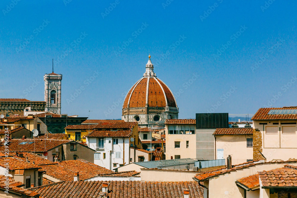 Dome of Florence Cathedral over buildings in the historical center of Florence, Italy