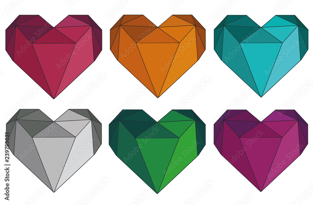 Polygonal abstract geometrical origami vector illustration hearts in different colors Polygonal abstract geometrical origami vector illustration hearts in different colors