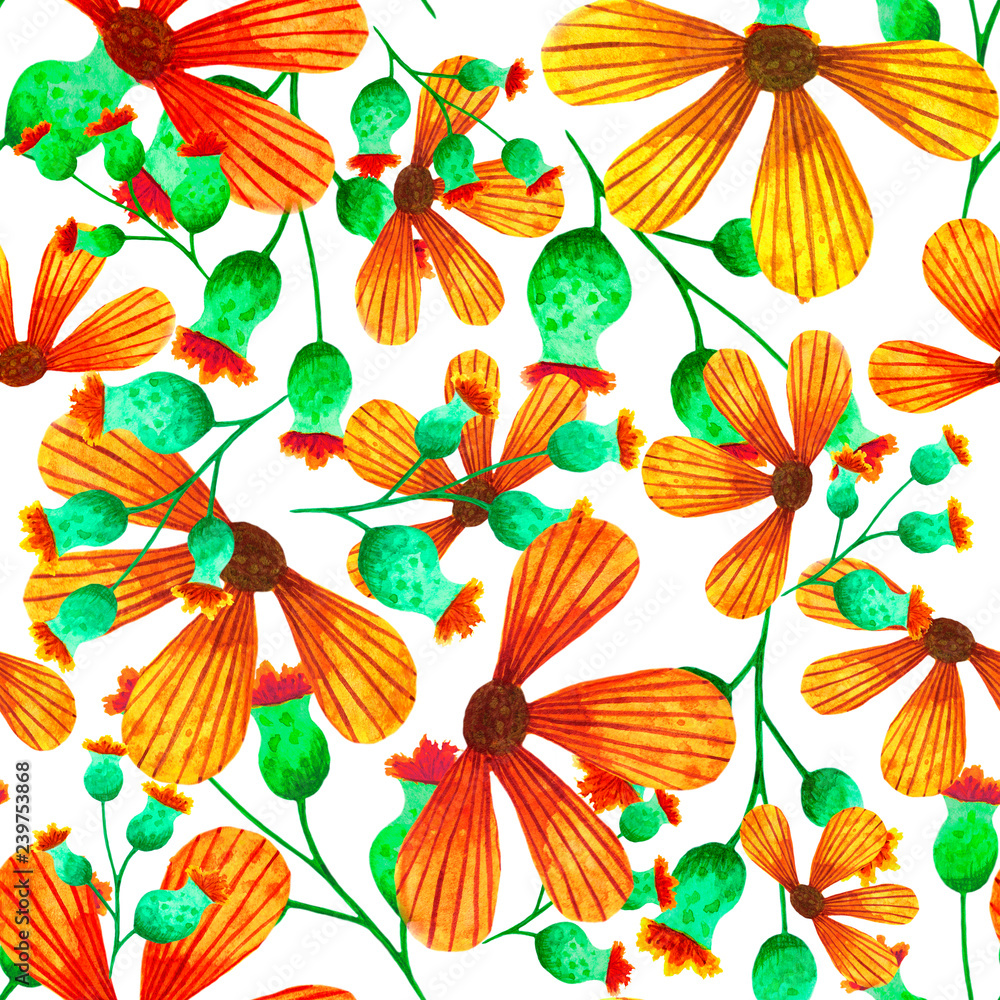 orange flowers painted with watercolor on a white background