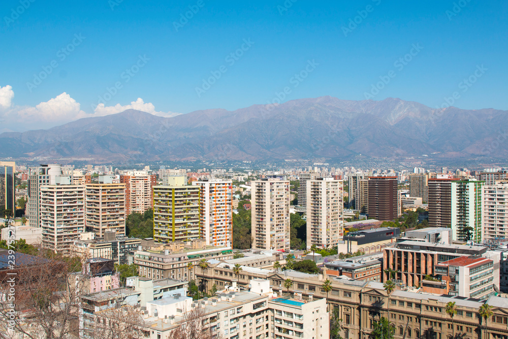 View of the downtown of Santiago, Chile. Panoramic view from Cerro Santa Lucia