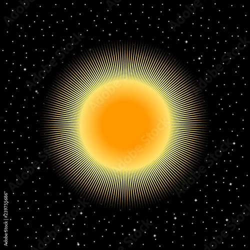 Yellow star on cosmic background.