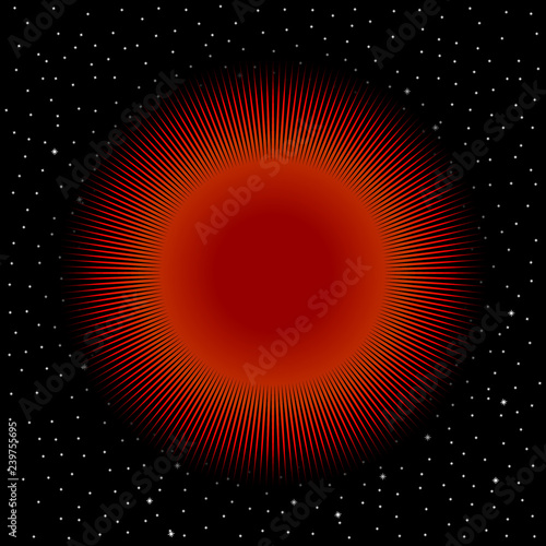 Red star on cosmic background.