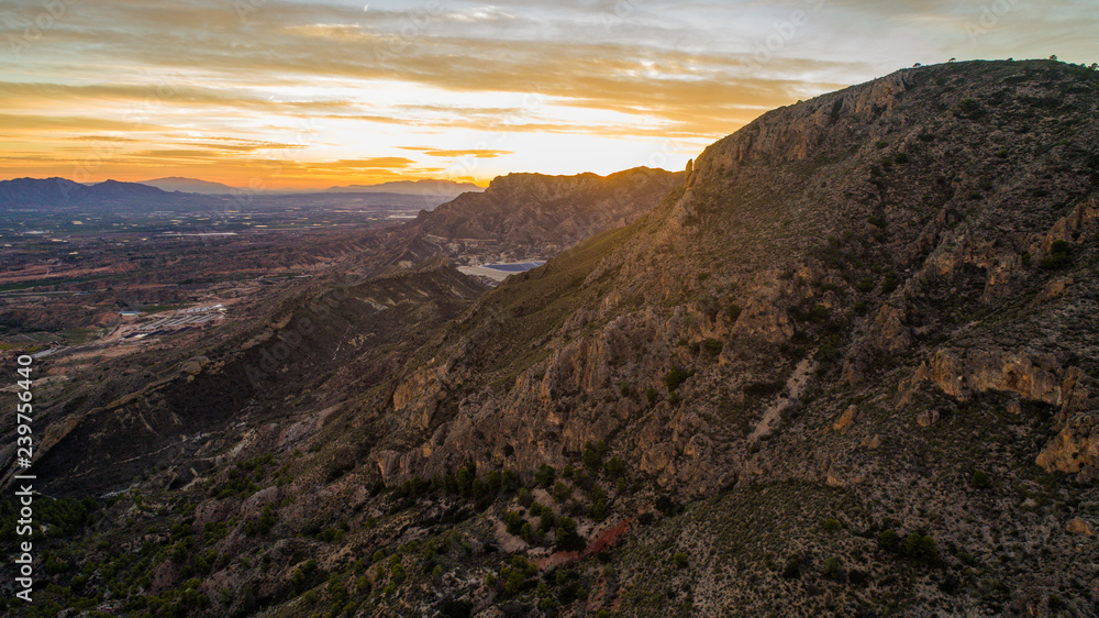 Fototapeta premium roks landscape with beautiful sky on sunset drone view 