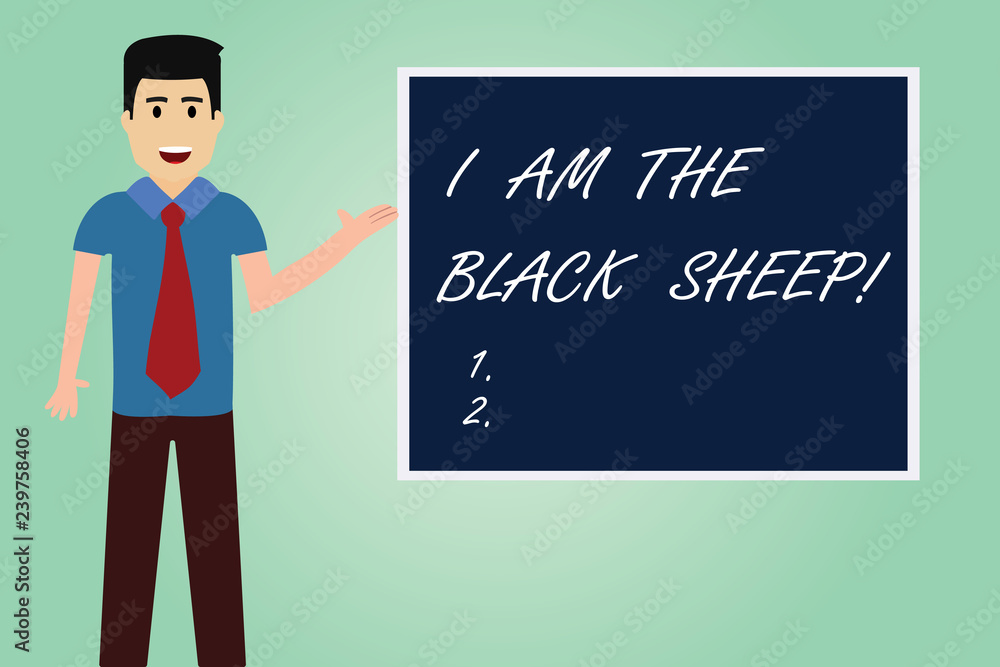 Handwriting text writing I Am The Black Sheep. Concept meaning Different from others original unique in a group Man with Tie Standing Talking Presenting Blank Color Square Board photo Handwriting text writing I Am The Black Sheep. Concept meaning Different from others original unique in a group Man with Tie Standing Talking Presenting Blank Color Square Board photo