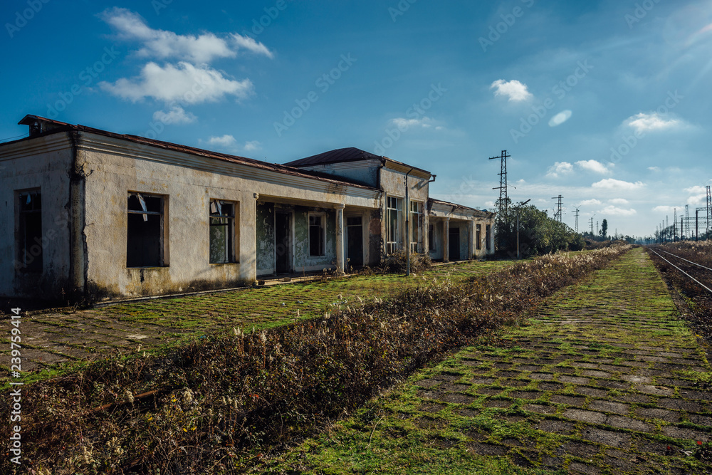 Old ruined abandoned railway station Abkhazia