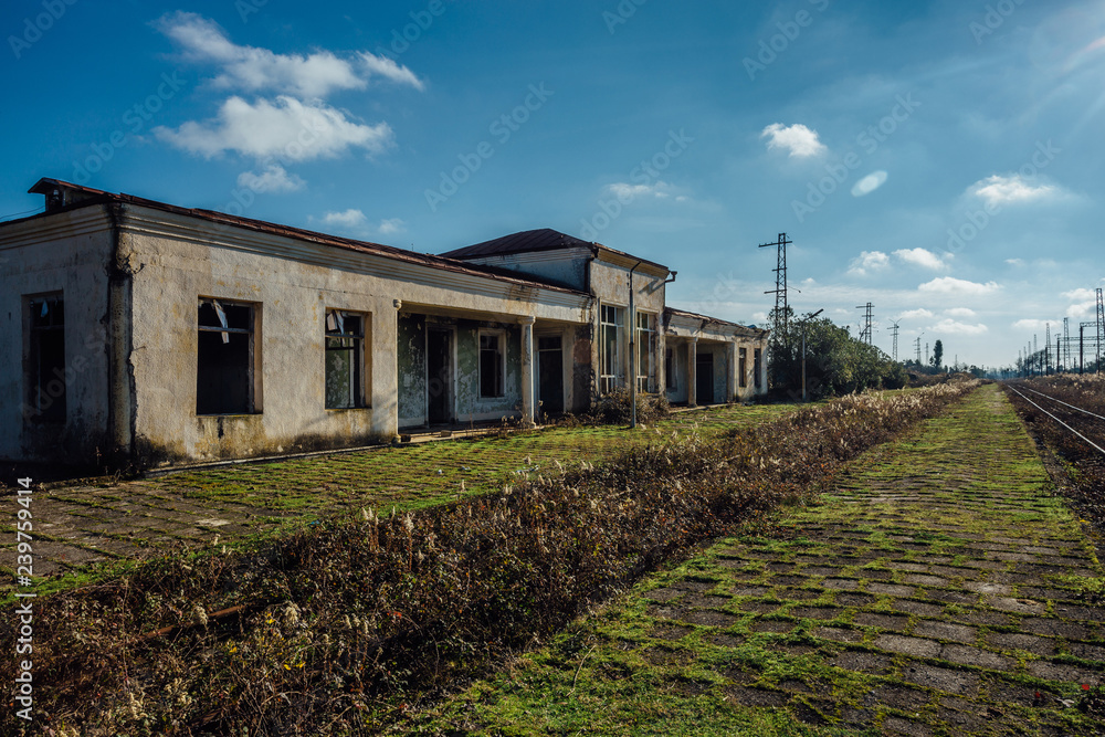 Old ruined abandoned railway station Abkhazia Old ruined abandoned railway station Abkhazia