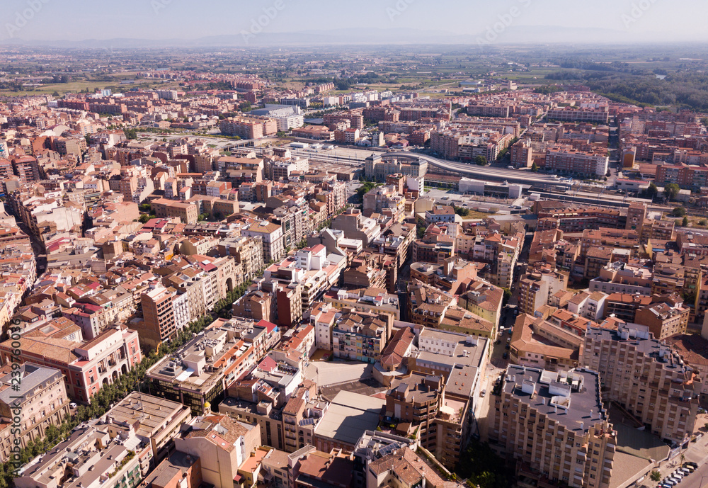 Aerial view of  district of  Lleida with modern apartment buildings, Catalonia