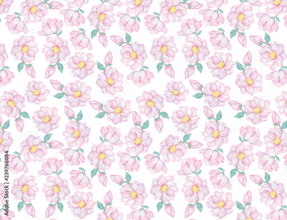 This Modern Pink and Purple Floral Pattern Features a Repeating Flower  Background Design with Pastel on white background Stock Illustration |  Adobe Stock
