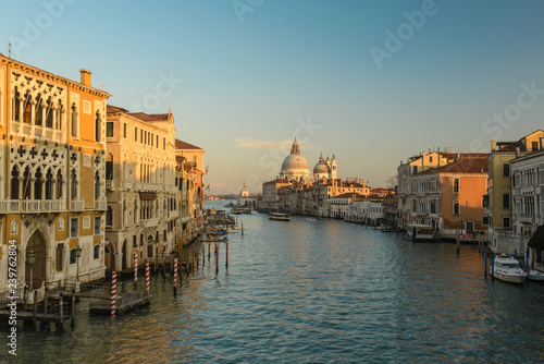 Grand Canal at sunset ,Venice, Italy.Scenic panoramic view of Venice in winter.  © dannywilde