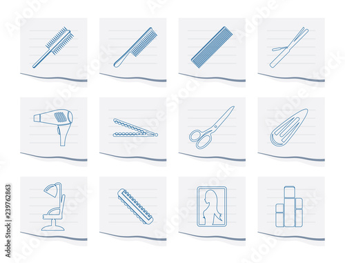 hairdressing, coiffure and make-up icons on a piece of paper - vector Icon Set
