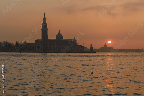 San Giorgio Maggiore Church in Venice Italy at sunset.