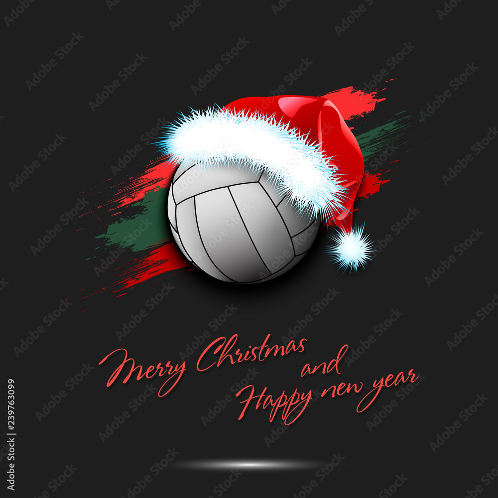 Fototapeta premium New year and volleyball ball in santa hat