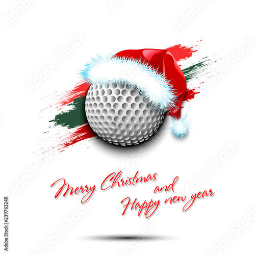 New year and golf ball in santa hat