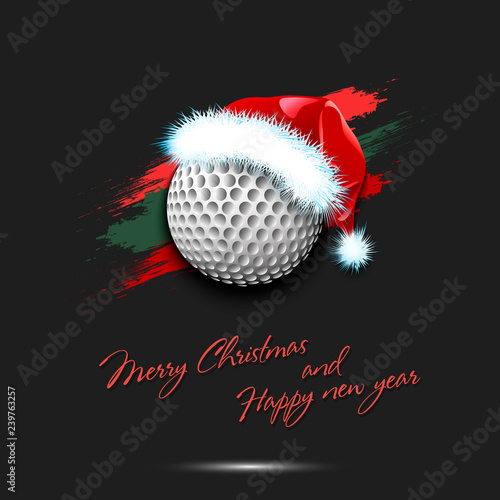 New year and golf ball in santa hat