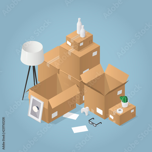 Isometric Moving To New House illustration 