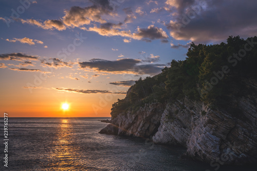 Sunset over the cliffs in Petrovac