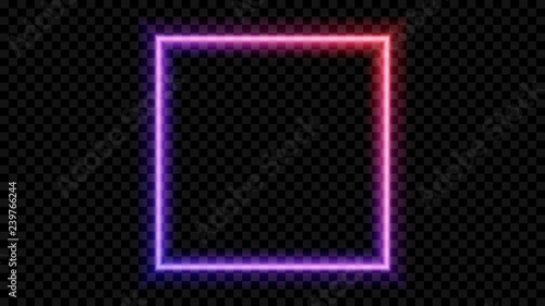 Square Purple and red neon light on a transparent background. Neon frame for your design. Vector illustration.