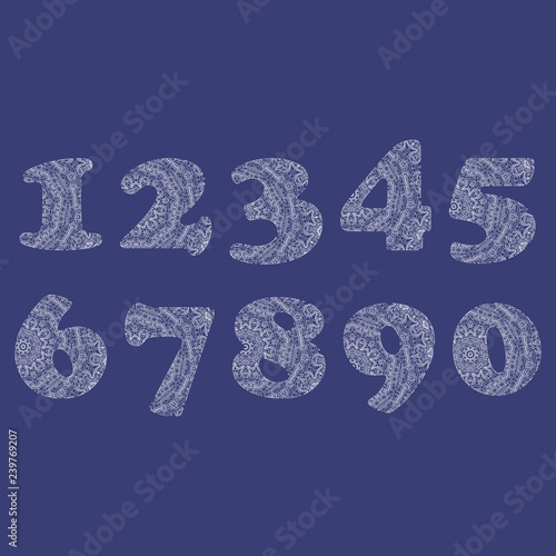 Handwritten number 2019 patterned with zen-tangle shapes for decorate calendar