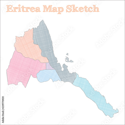Eritrea map. Hand-drawn country. Fair sketchy Eritrea map with regions. Vector illustration.