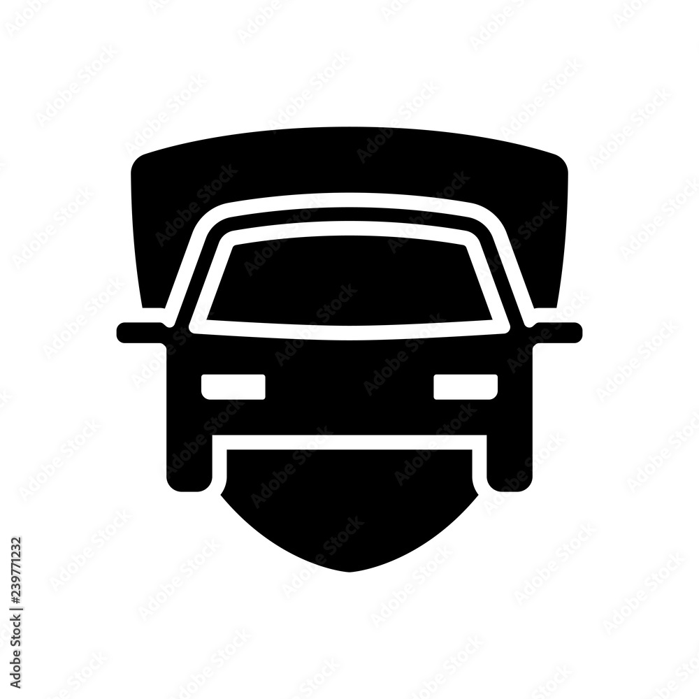 Car protect, shield of secure, auto icon. Black icon on white ba Car protect, shield of secure, auto icon. Black icon on white ba