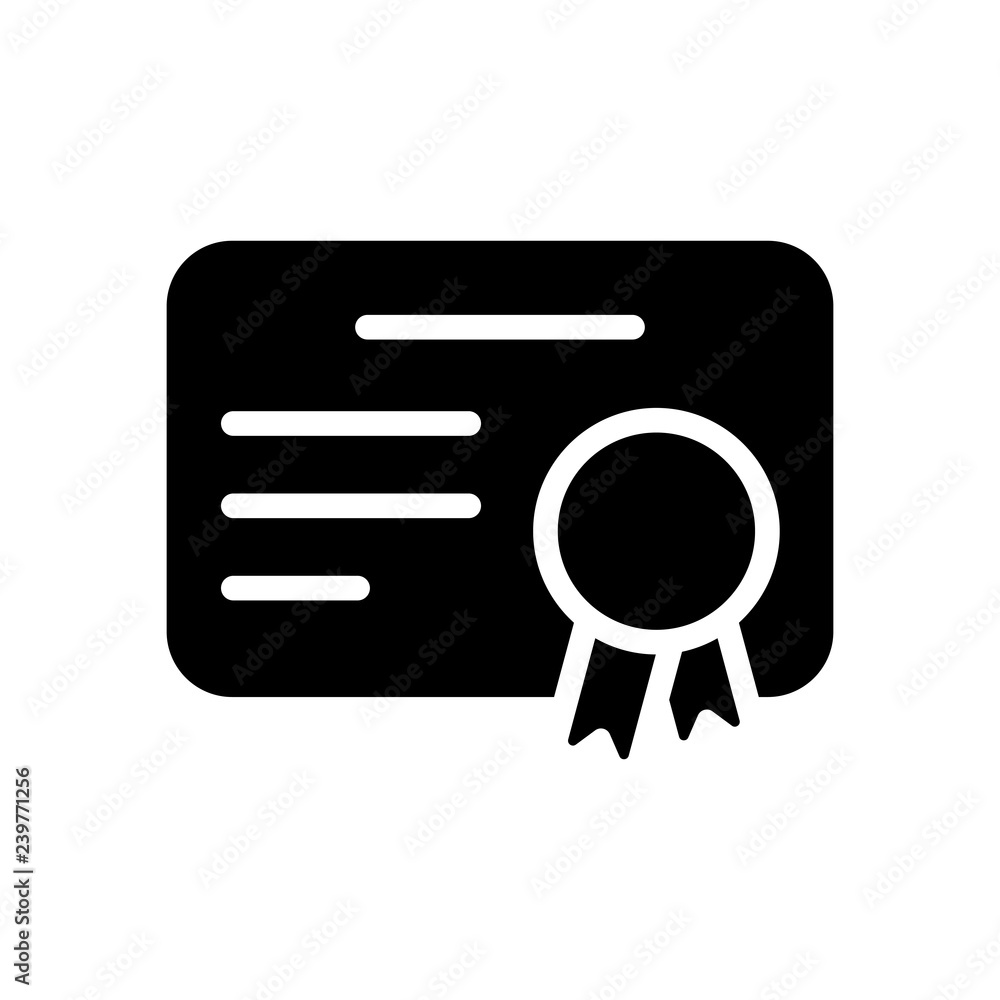 Document of certificate with award, diploma icon. Black icon on Document of certificate with award, diploma icon. Black icon on