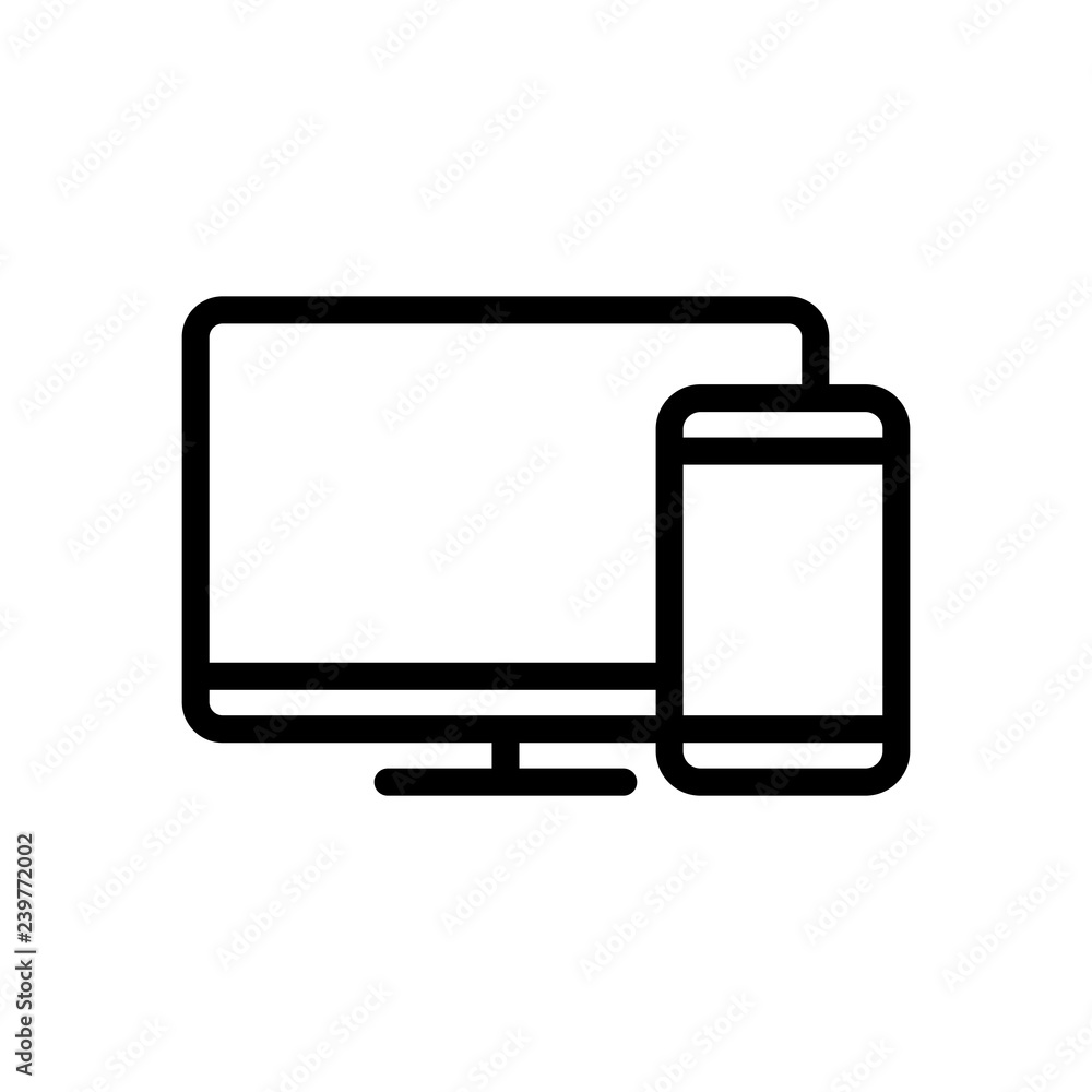 Vecteur Stock Computer and phone, outline linear icon. Black icon on white  bac | Adobe Stock