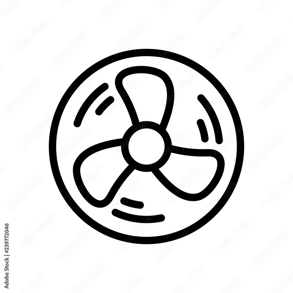 Simple fan or cooler, outline linear icon in circle. Black icon - obrazy, fototapety, plakaty 