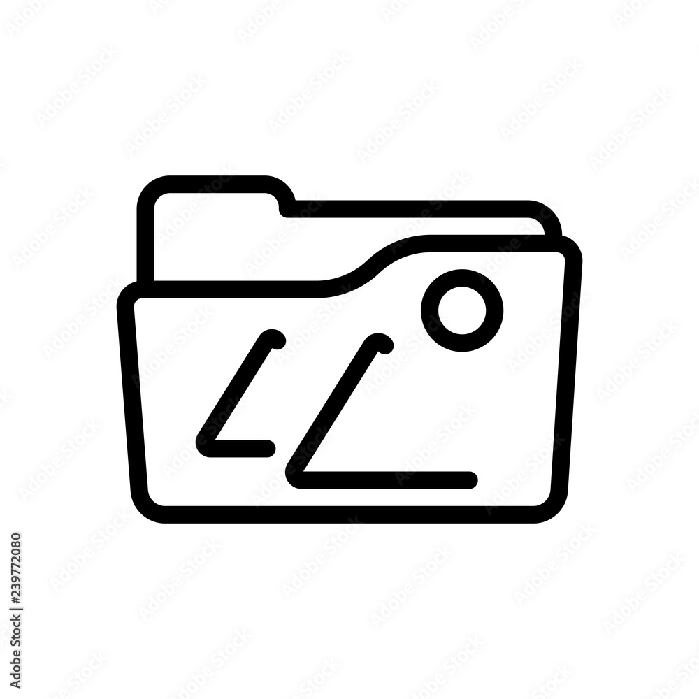 Folder of pictures or photos, gallery, outline linear icon. Blac Folder of pictures or photos, gallery, outline linear icon. Blac