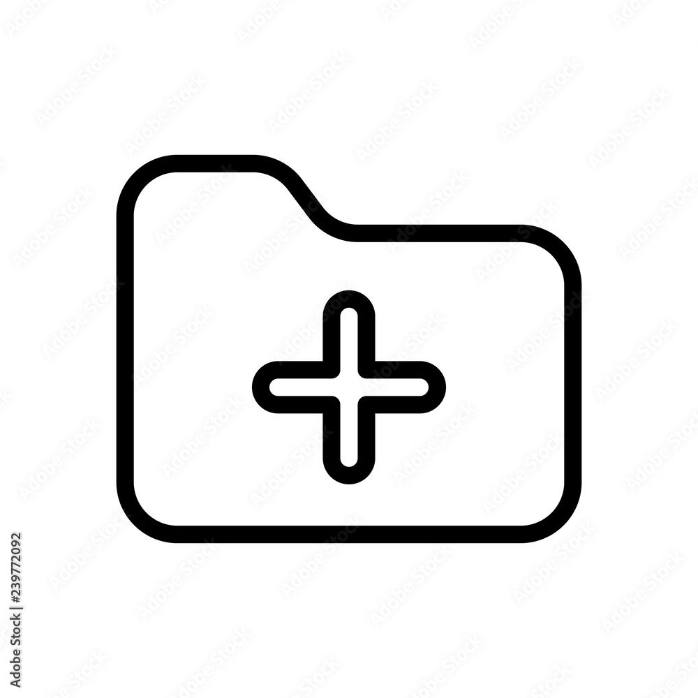 Folder with plus mark, outline linear business icon. Black icon Folder with plus mark, outline linear business icon. Black icon