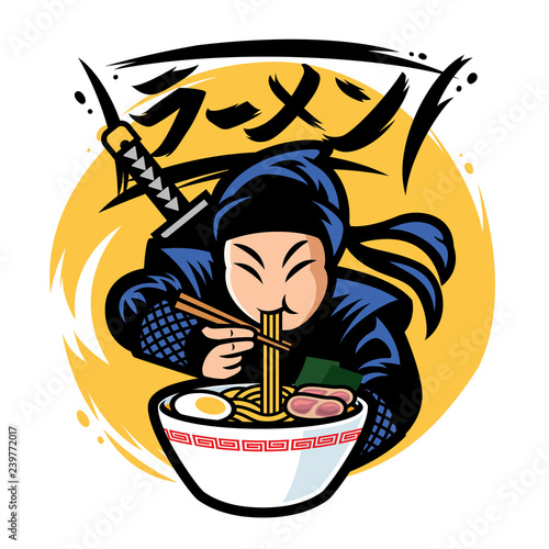 ninja eat ramen with japan word ramen