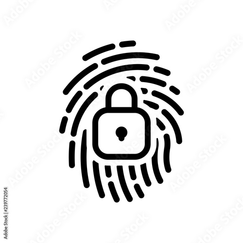 Fingerprint with close lock, personal protect, secutiry icon. Bl