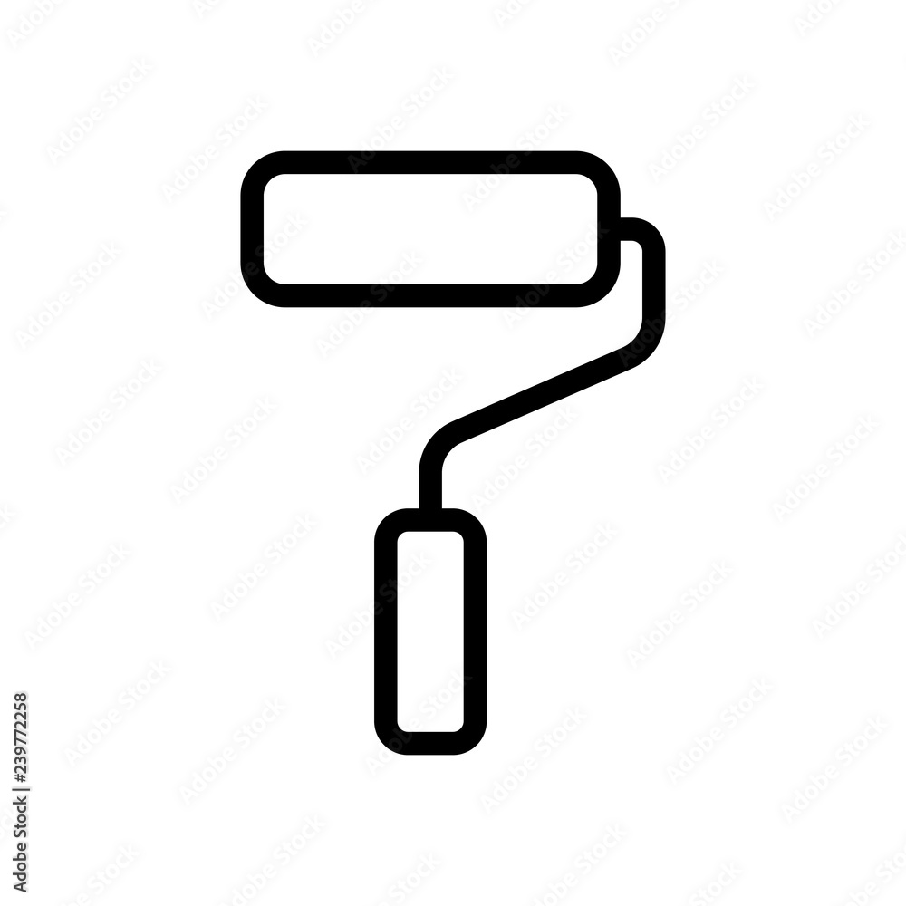 Paint roller, paintbrush, outline linear icon. Black icon on white background Paint roller, paintbrush, outline linear icon. Black icon on white background