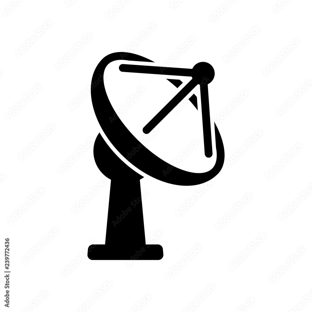 Satellite antenna, communication icon. Black icon on white background Satellite antenna, communication icon. Black icon on white background