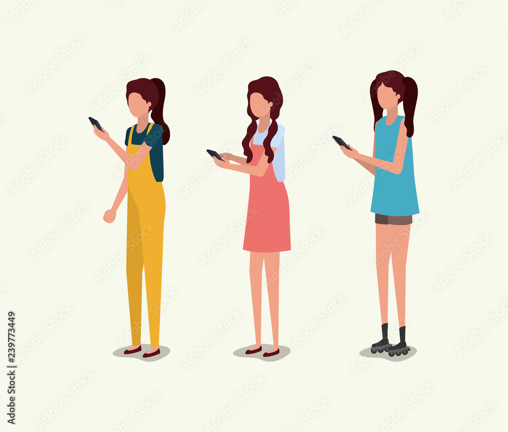 group of girls using smartphone group of girls using smartphone
