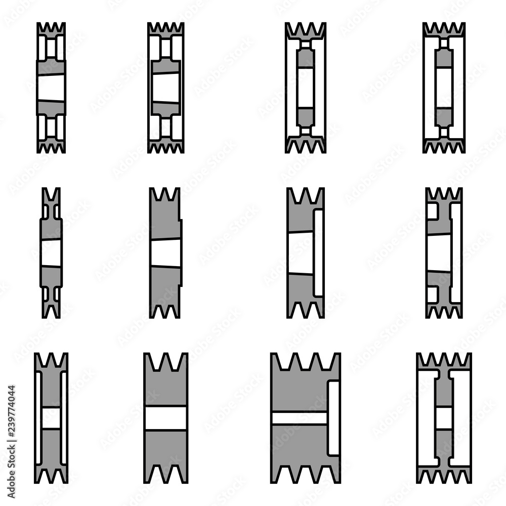 Belt pulley icon set. Vector illustration Belt pulley icon set. Vector illustration
